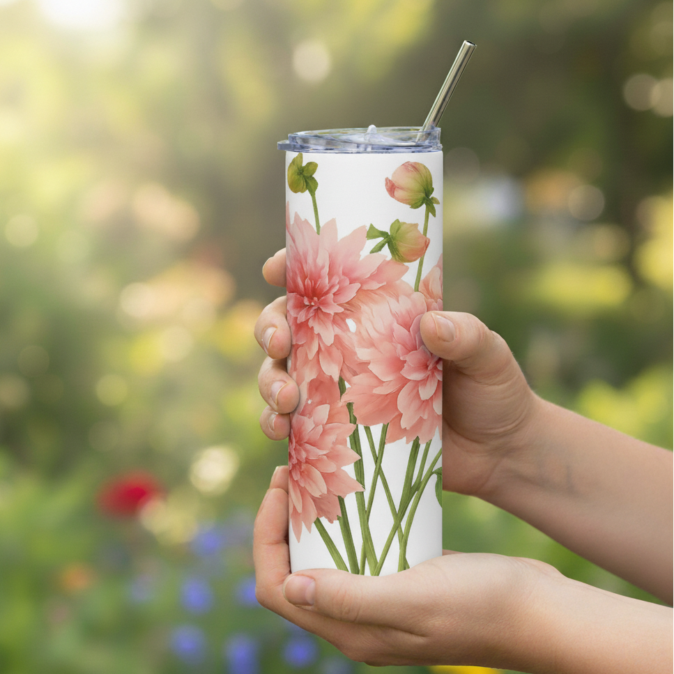 Tumbler with dahlia flower design