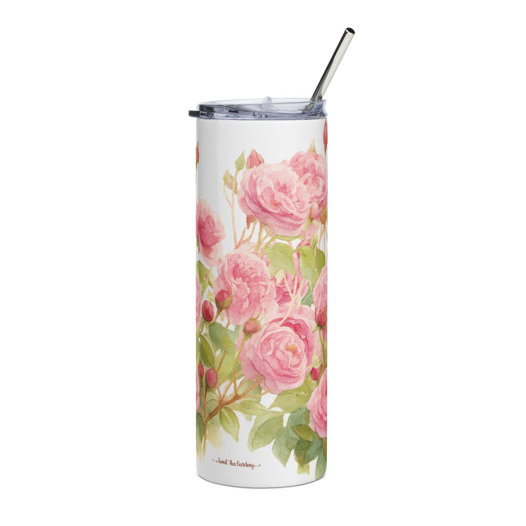 English Garden Rose Tumbler with stainless steel straw