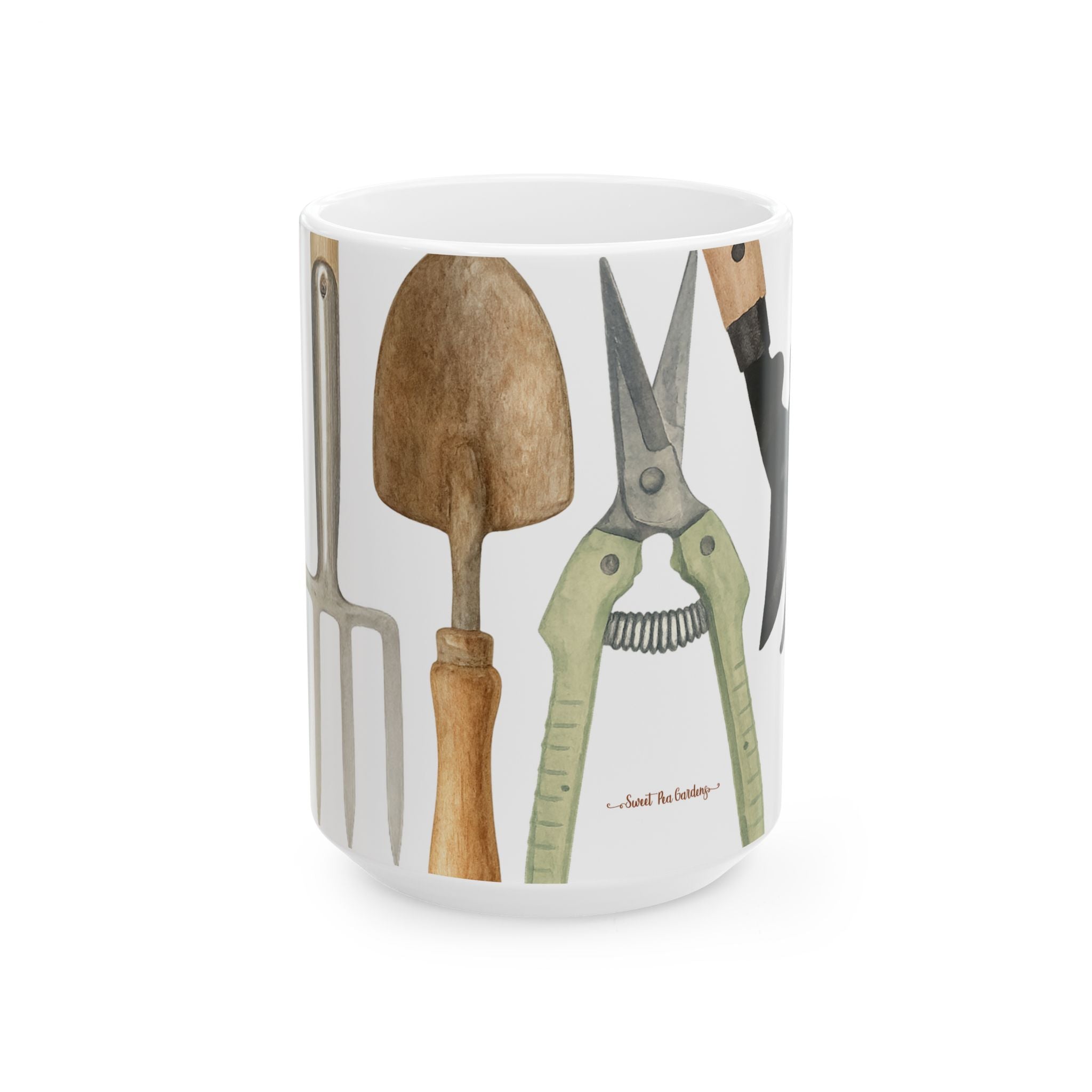 Gardeners Tools Ceramic Mug with flower snips
