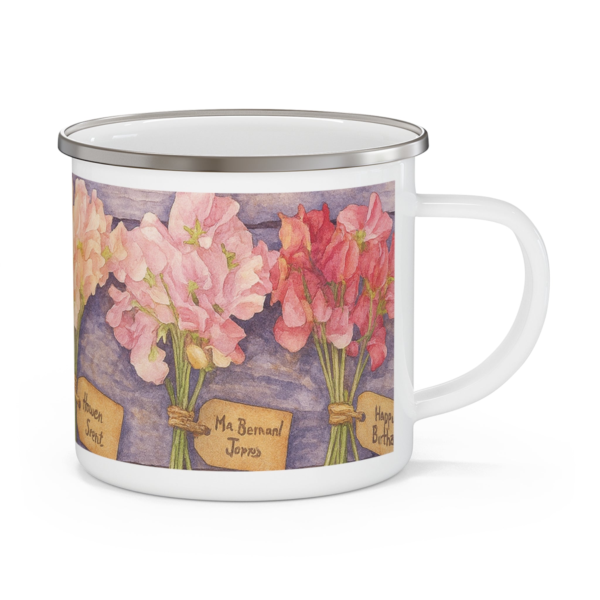 Pink Parade Sweet Peas Enamel Mug