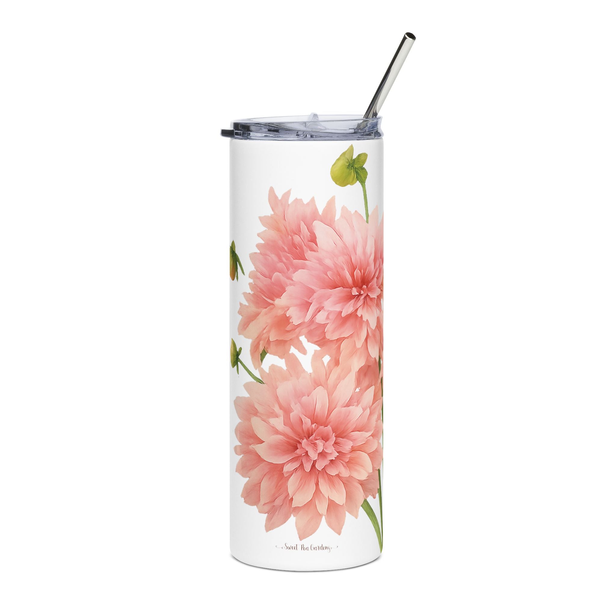 Dahlia Flower Tumbler with Straw