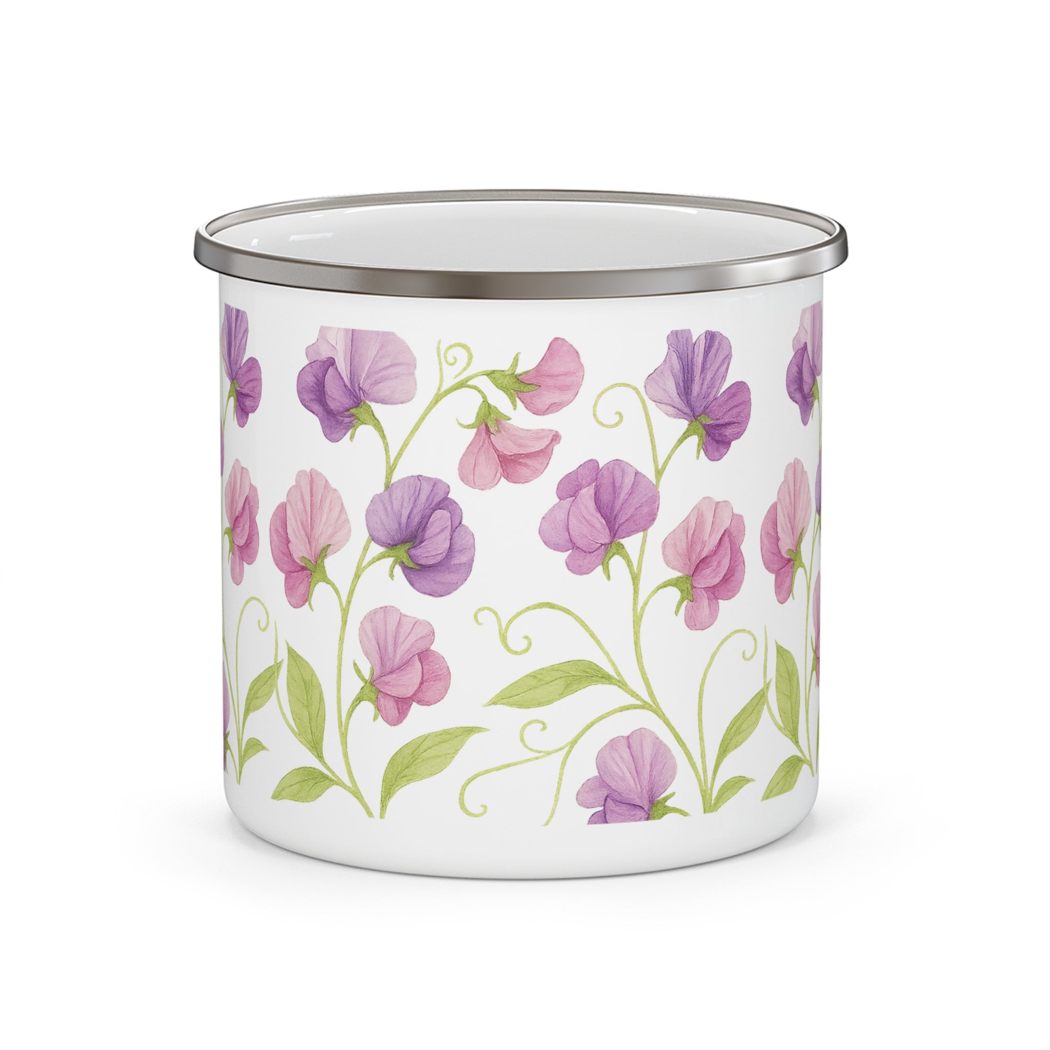 Sweet Pea Flower Design on Enamel Mug